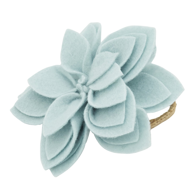 Aqua Felt Blossom and Jute Napkin Rings, Set of 4