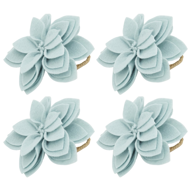 Aqua Felt Blossom and Jute Napkin Rings, Set of 4
