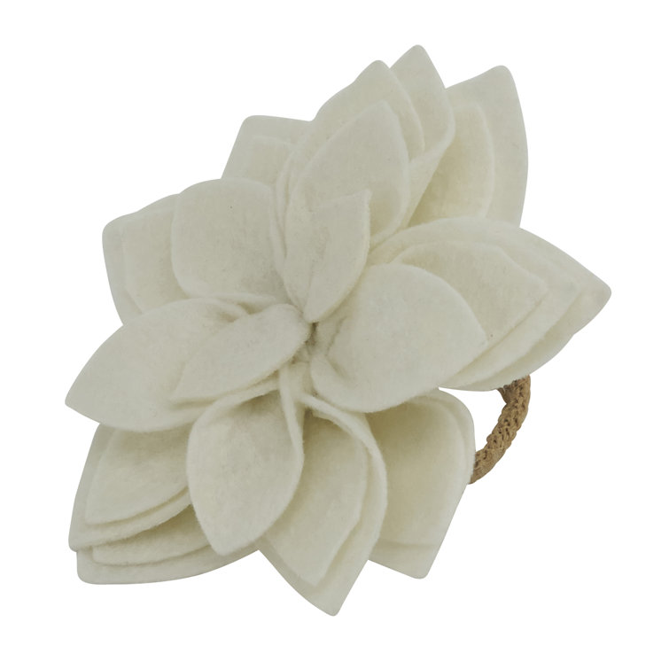 Ivory Felt Blossom and Jute Napkin Rings Set of 4