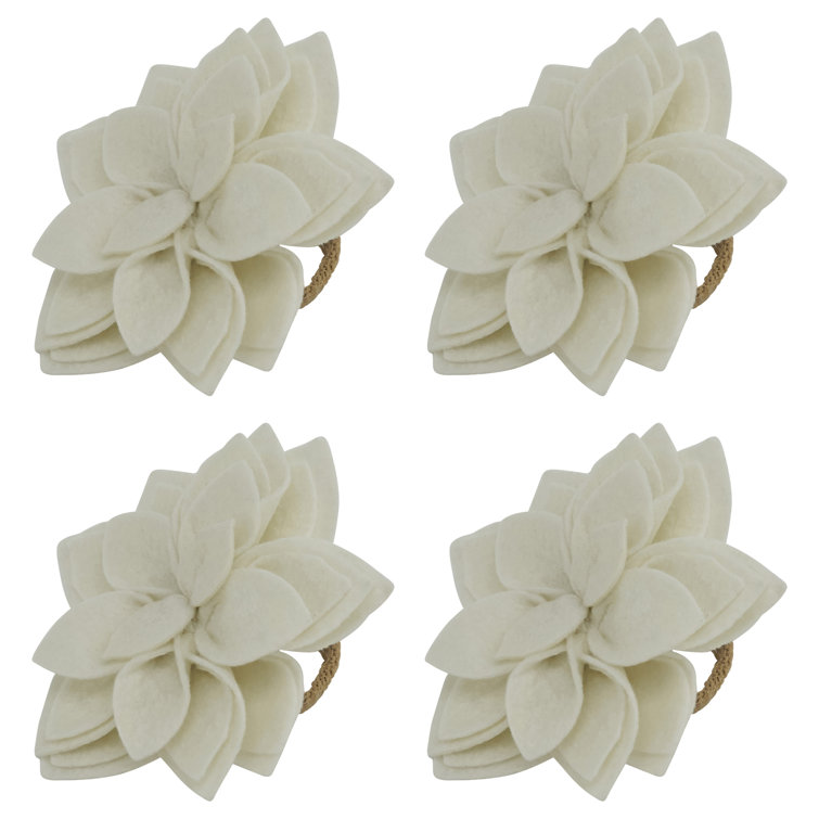 Ivory Felt Blossom and Jute Napkin Rings Set of 4