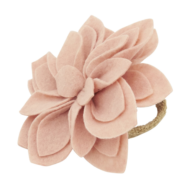 Set of 4 Rose Felt Blossom Napkin Rings with Jute