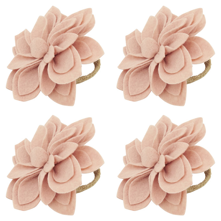 Set of 4 Rose Felt Blossom Napkin Rings with Jute