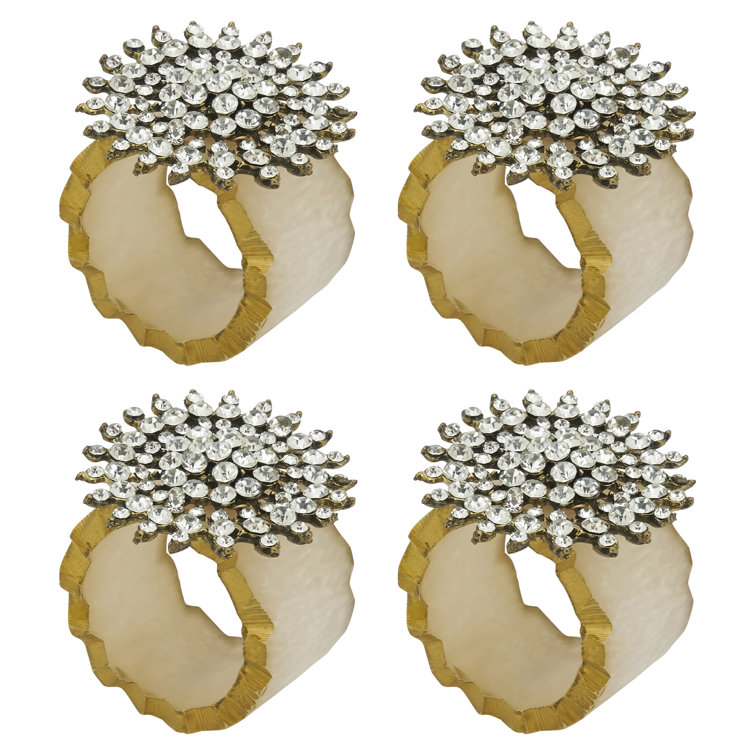 Beige and Gold Beaded Iron Napkin Rings, Set of 4