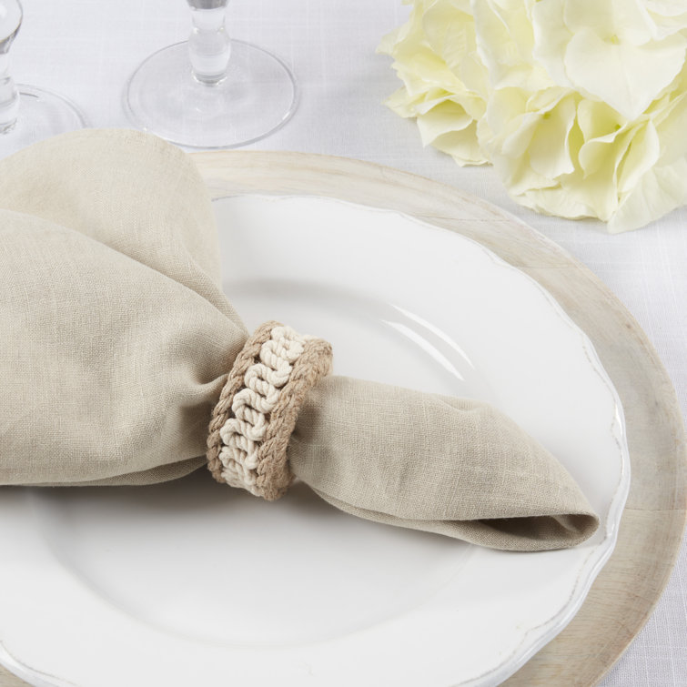 Beige Rope Embellished Circular Napkin Rings, Set of 4