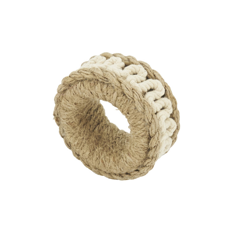 Beige Rope Embellished Circular Napkin Rings, Set of 4