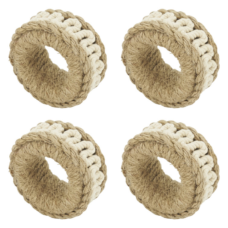 Beige Rope Embellished Circular Napkin Rings, Set of 4