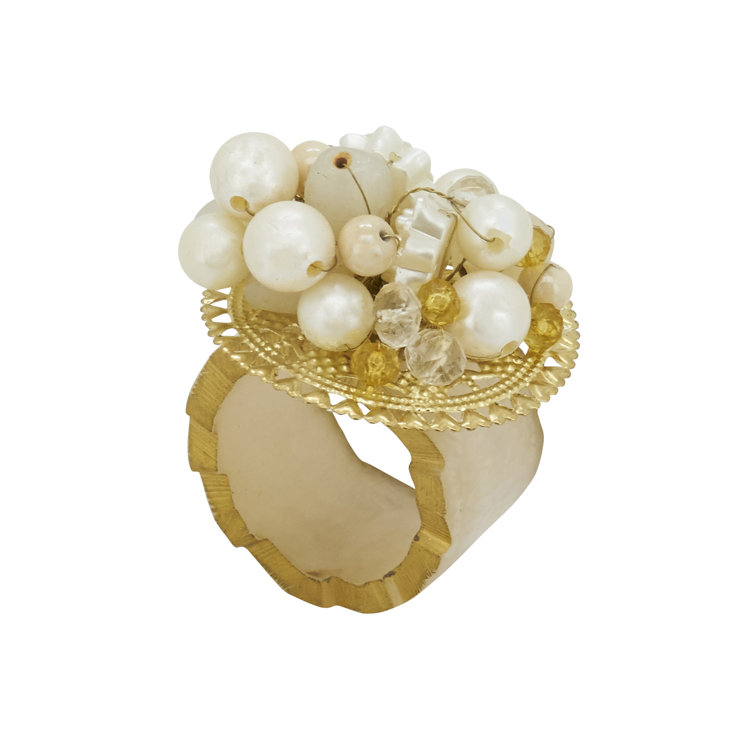 Beaded Radiance Off-White Iron Napkin Rings, Set of 4
