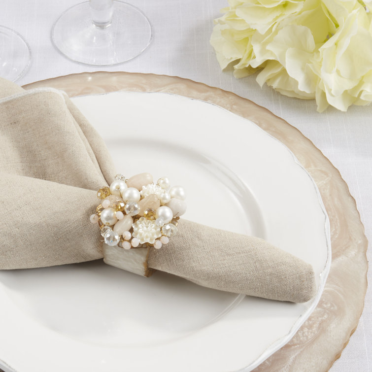 Beaded Radiance Off-White Iron Napkin Rings, Set of 4