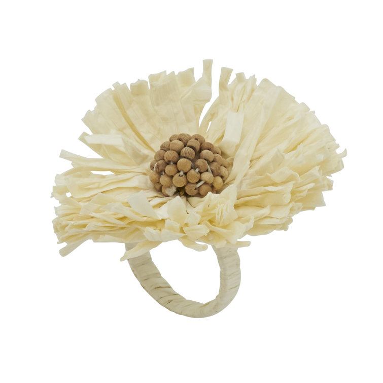 Ivory Raffia Flower Napkin Rings Set of 4