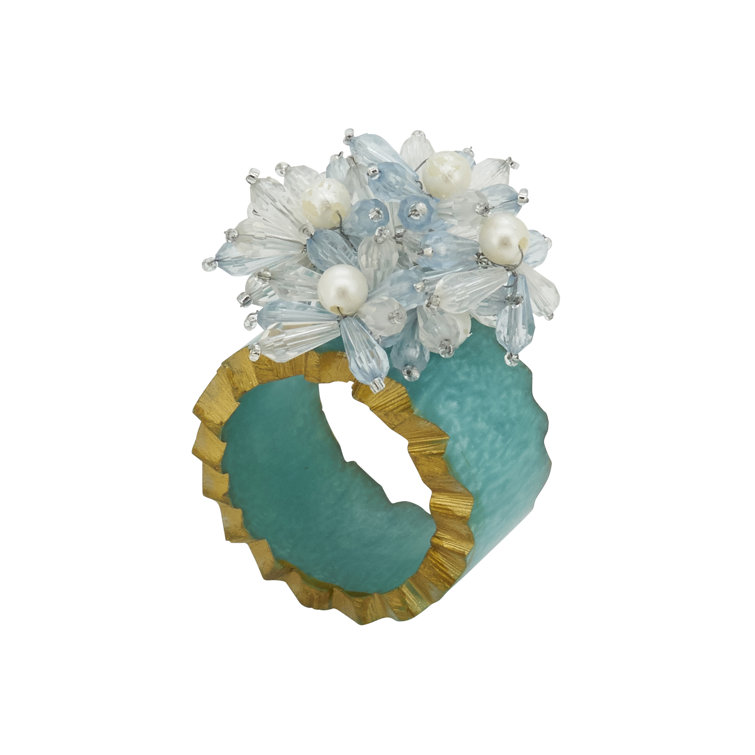 Turquoise Floral Iron Napkin Rings Set of Four