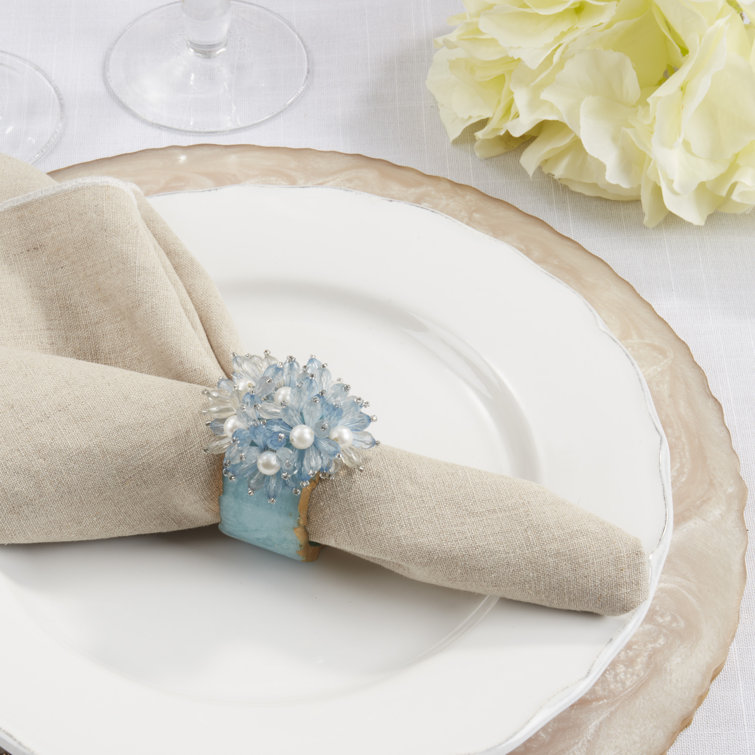 Turquoise Floral Iron Napkin Rings Set of Four