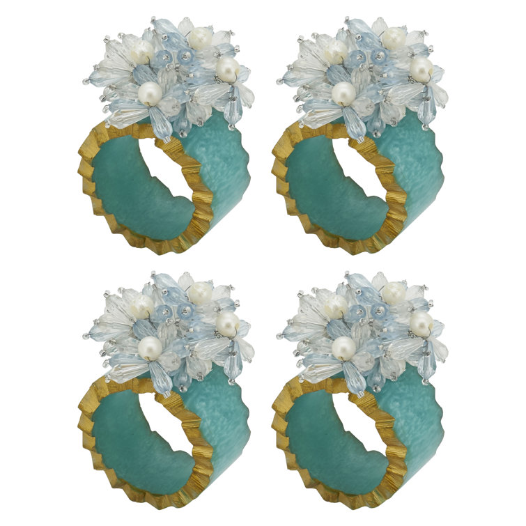Turquoise Floral Iron Napkin Rings Set of Four