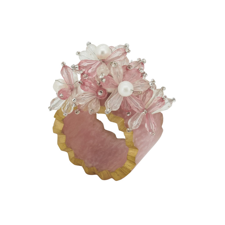 Pink Floral Beaded Iron Napkin Rings, Set of 4