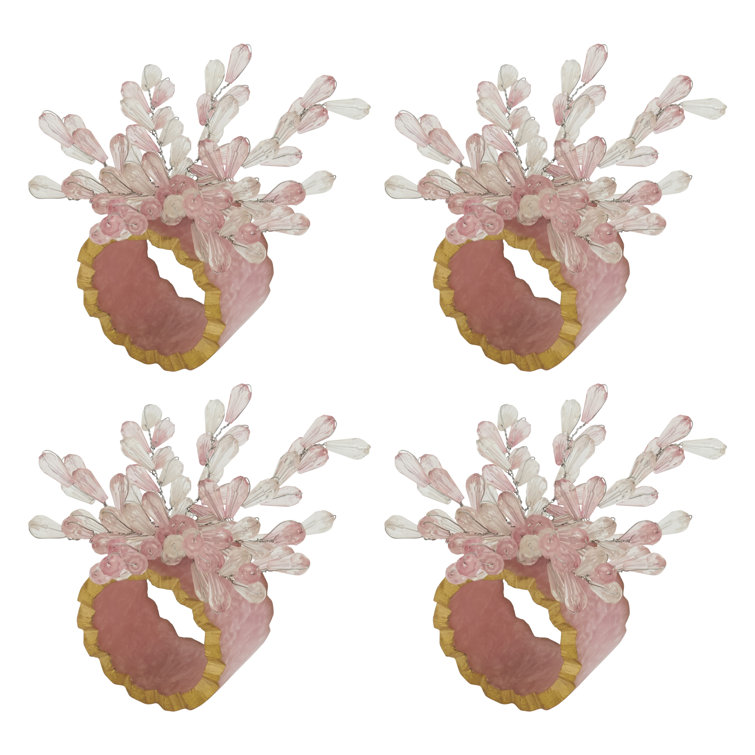 Pink Beaded Bliss Resin Napkin Rings Set of 4