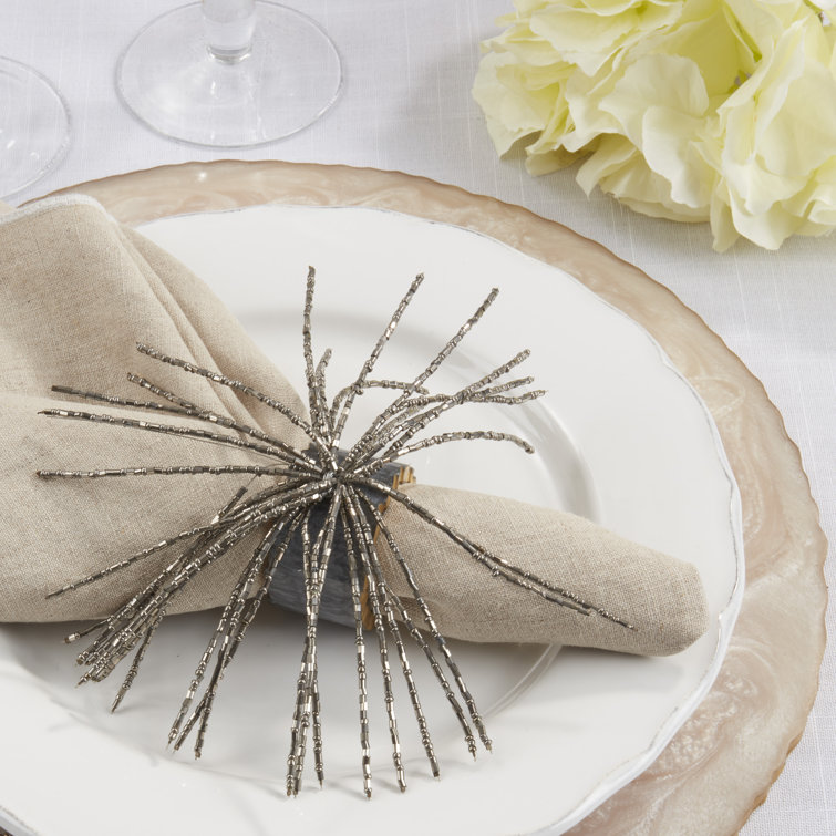 Gray Iron Bead-Embellished Napkin Rings, Set of 4