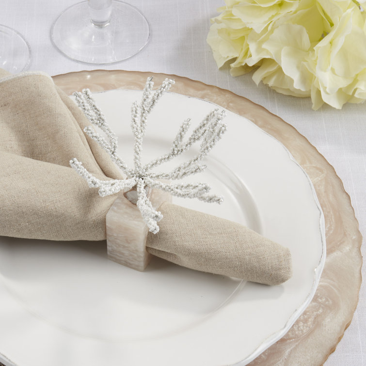 Coastal Coral Beaded Resin Napkin Rings, Set of 4