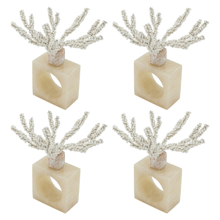 Coastal Coral Beaded Resin Napkin Rings, Set of 4