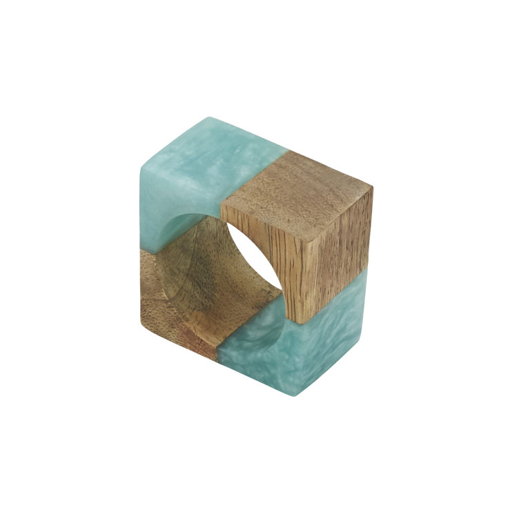 Aqua and Wood Fusion Resin Napkin Rings Set of 4