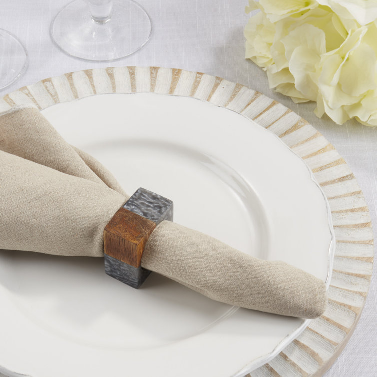 Gray Mango Wood and Resin Square Napkin Rings, Set of 4