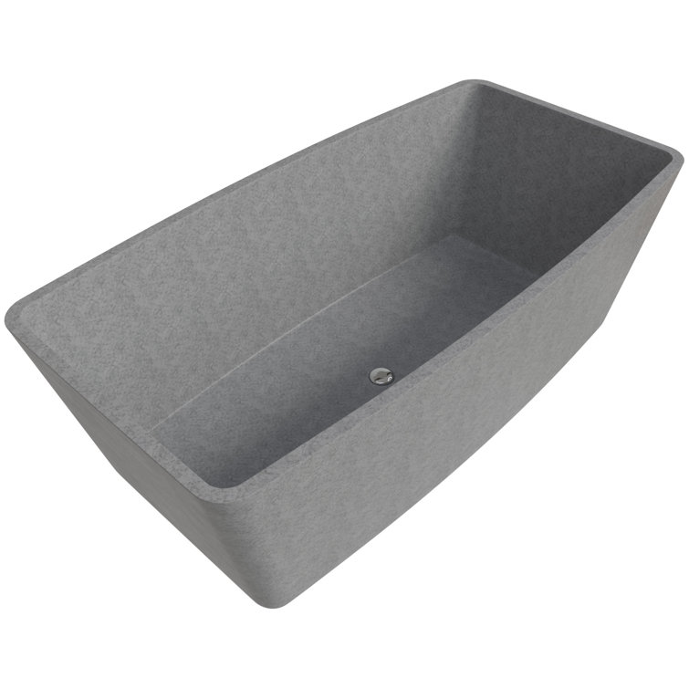 71'' Gray Matte Concrete Rectangular Freestanding Bathtub
