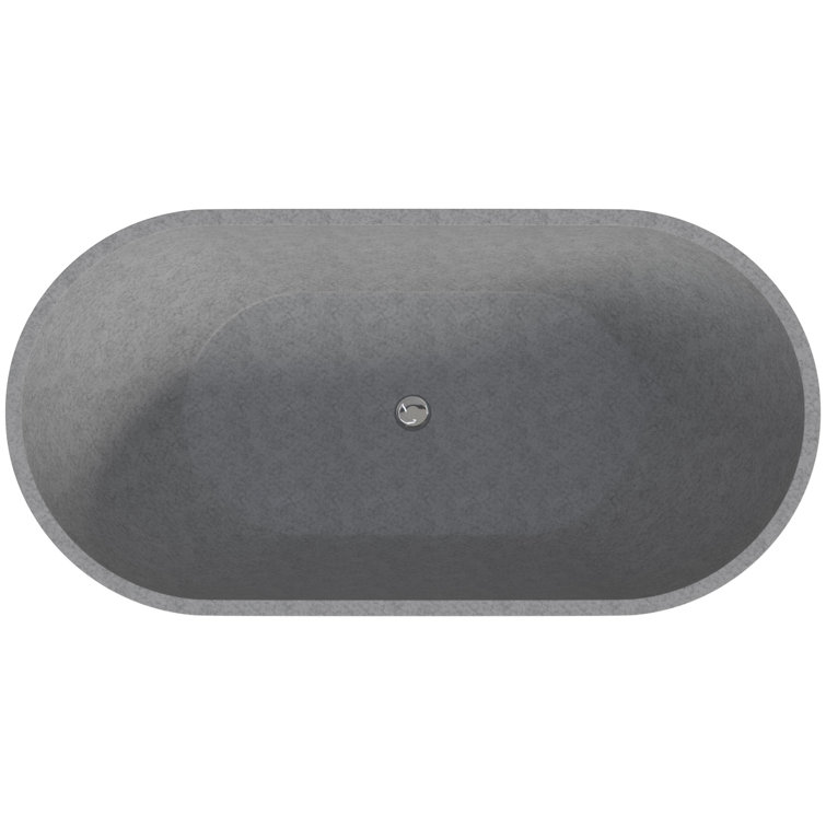 59'' Gray Matte Solid Concrete Oval Freestanding Bathtub