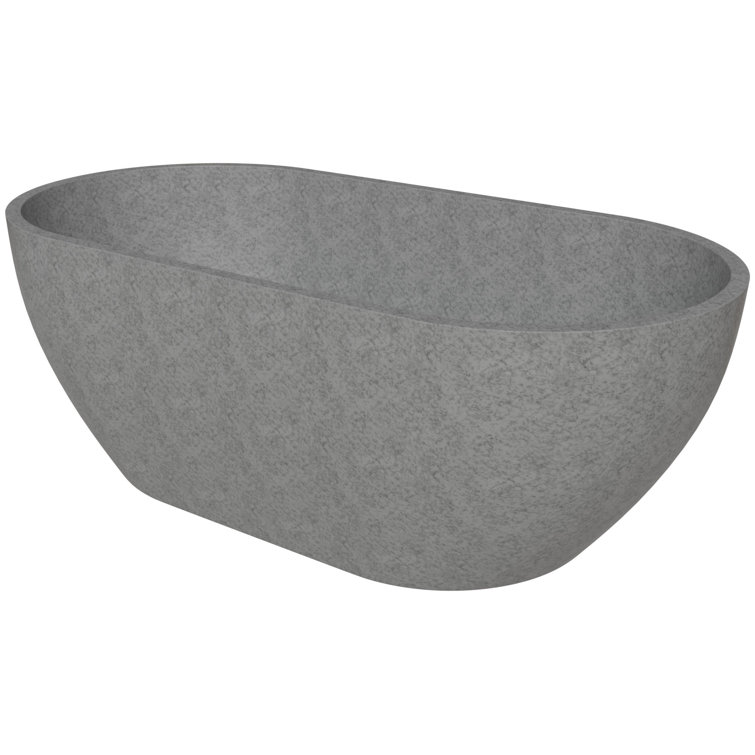 59'' Gray Matte Solid Concrete Oval Freestanding Bathtub