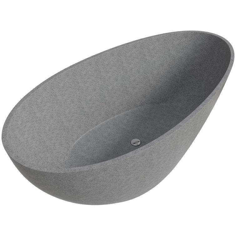 72'' Gray Matte Freestanding Oval Concrete Soaking Bathtub