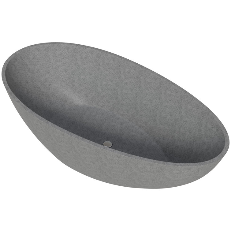 72'' Gray Matte Freestanding Oval Concrete Soaking Bathtub