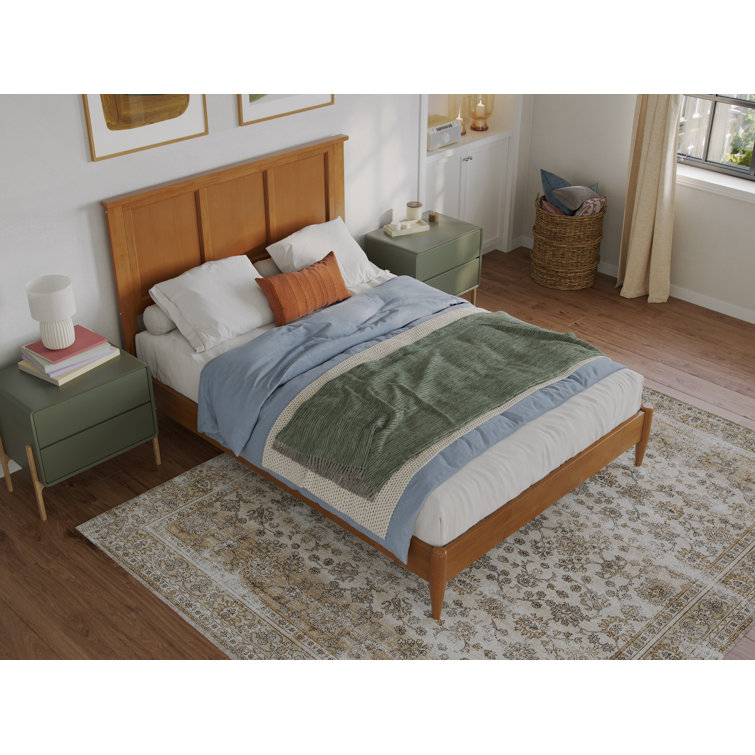 Light Toffee Full Solid Wood Platform Bed with Rectangular Headboard