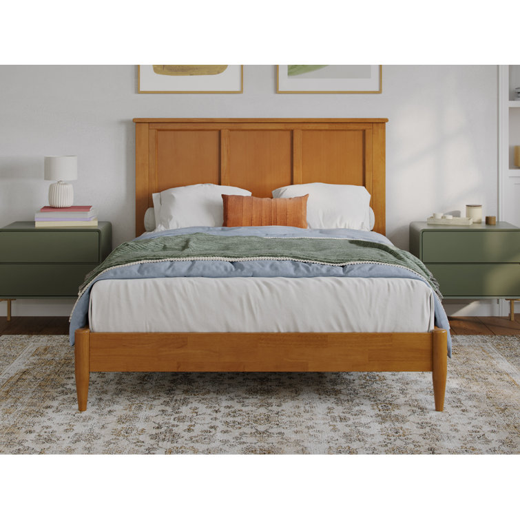Light Toffee Full Solid Wood Platform Bed with Rectangular Headboard