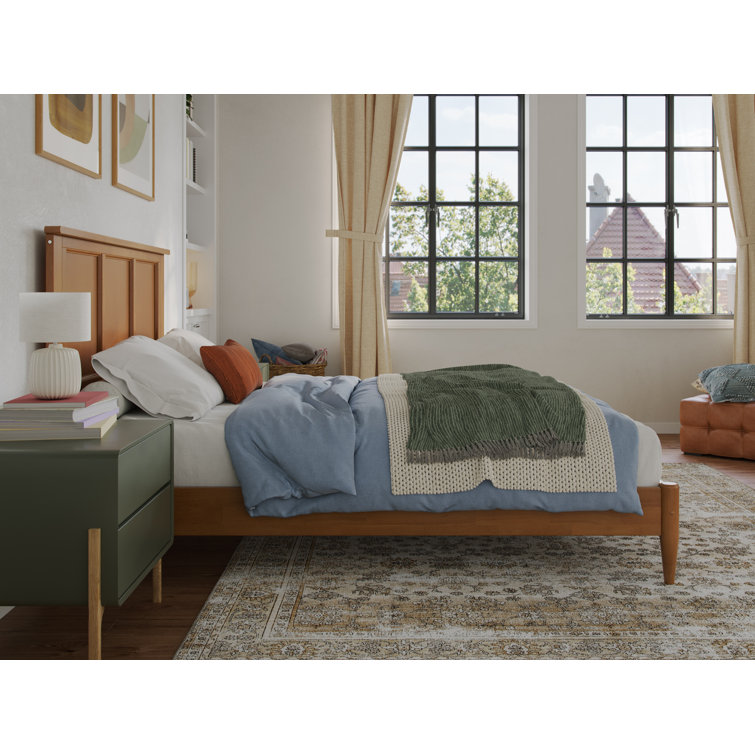 Light Toffee Full Solid Wood Platform Bed with Rectangular Headboard