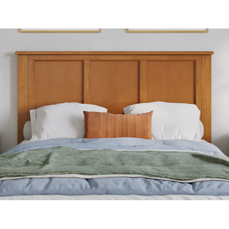 Light Toffee Full Solid Wood Platform Bed with Rectangular Headboard
