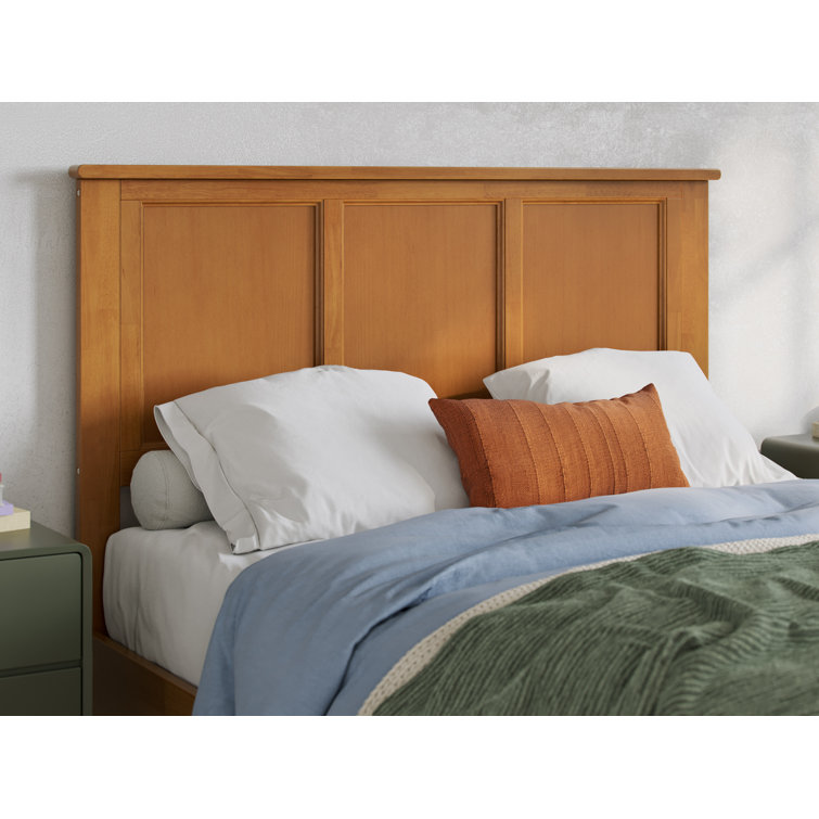 Light Toffee Full Solid Wood Platform Bed with Rectangular Headboard