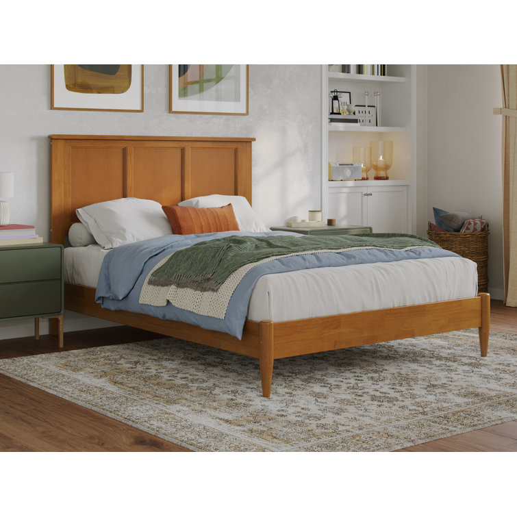 Light Toffee Full Solid Wood Platform Bed with Rectangular Headboard