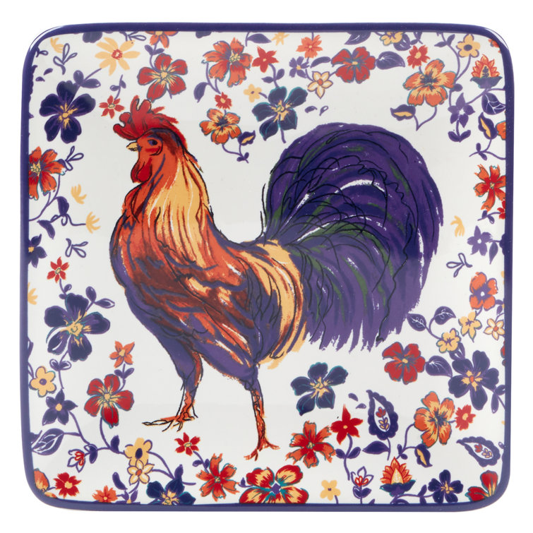 Morning Rooster 6" Ceramic Canape Plates Set of 4