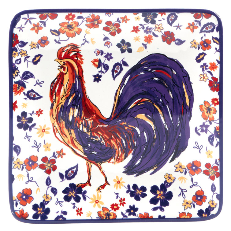Morning Rooster 6" Ceramic Canape Plates Set of 4