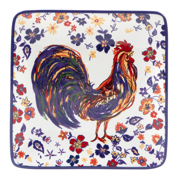 Morning Rooster 6" Ceramic Canape Plates Set of 4