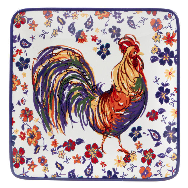 Morning Rooster 6" Ceramic Canape Plates Set of 4