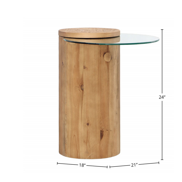 Round Natural Wood and Glass End Table
