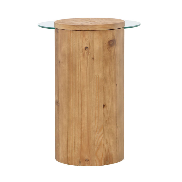 Round Natural Wood and Glass End Table