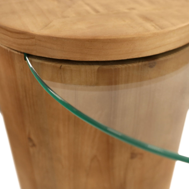 Round Natural Wood and Glass End Table