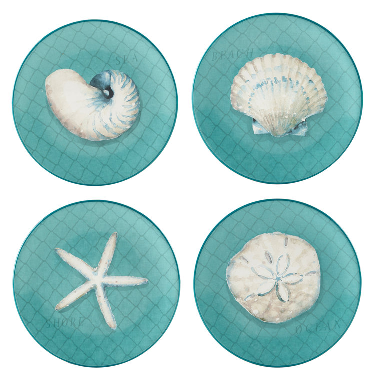 Ocean View Teal Ceramic 9" Salad Plates Set of 4