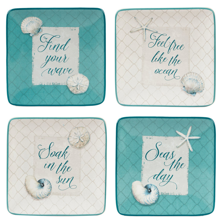 Ocean View Ceramic Coastal Canape Plates Set of 4