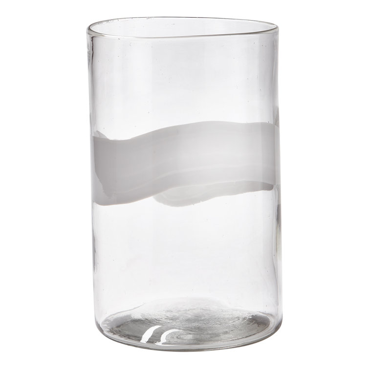 Large Clear Glass Hurricane Vase with White Ribbon Detail
