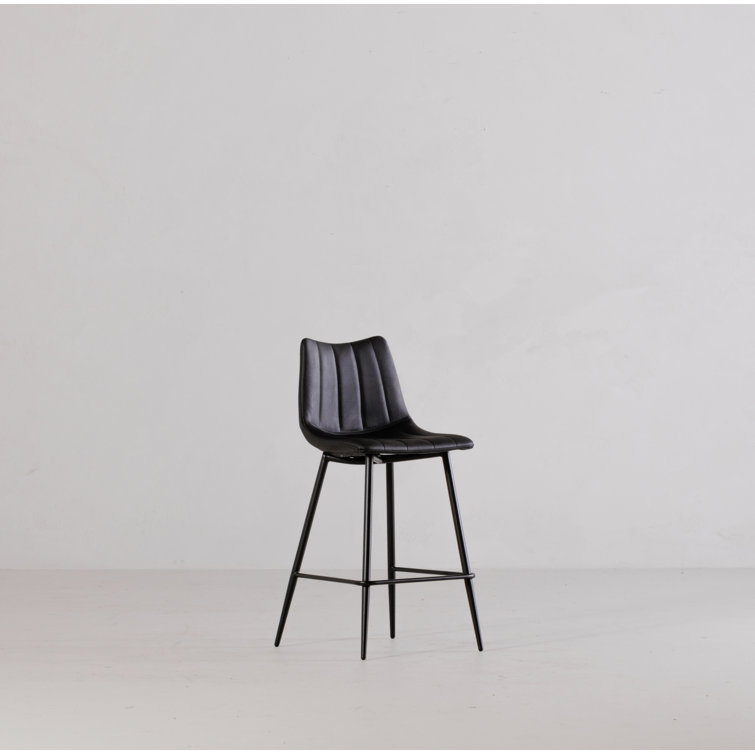 Black Vegan Leather Low Back Counter Stools with Steel Frame, Set of 2