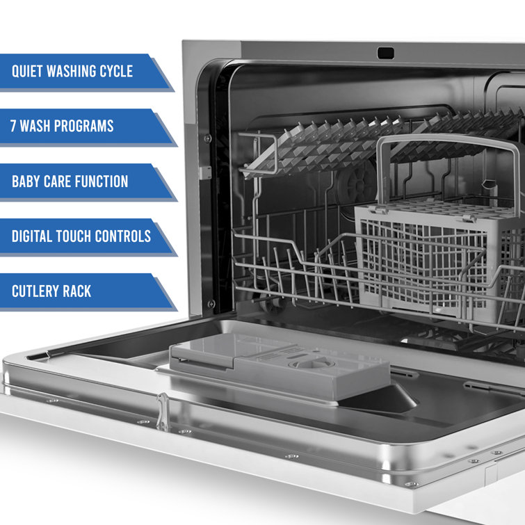 Compact White 6-Place Setting Countertop Dishwasher for RVs