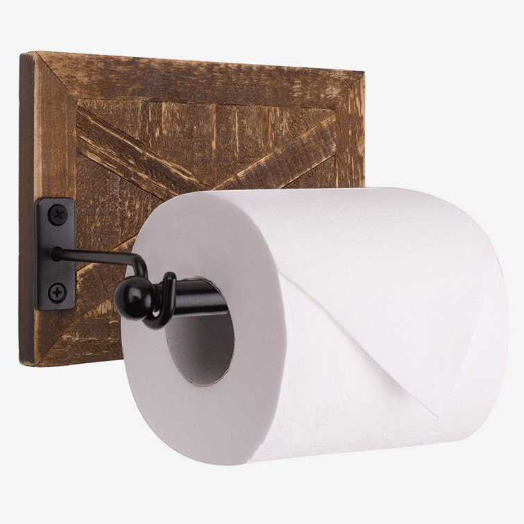 Rustic Brown Wood and Metal Wall-Mounted Toilet Paper Holder