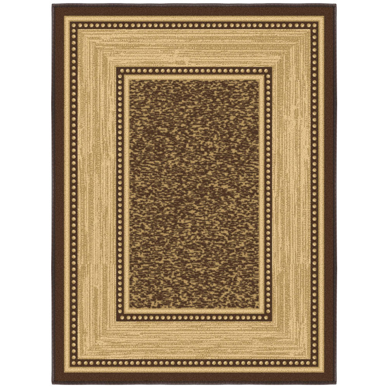 Machine Washable Non-Slip Brown and Beige Synthetic Area Rug