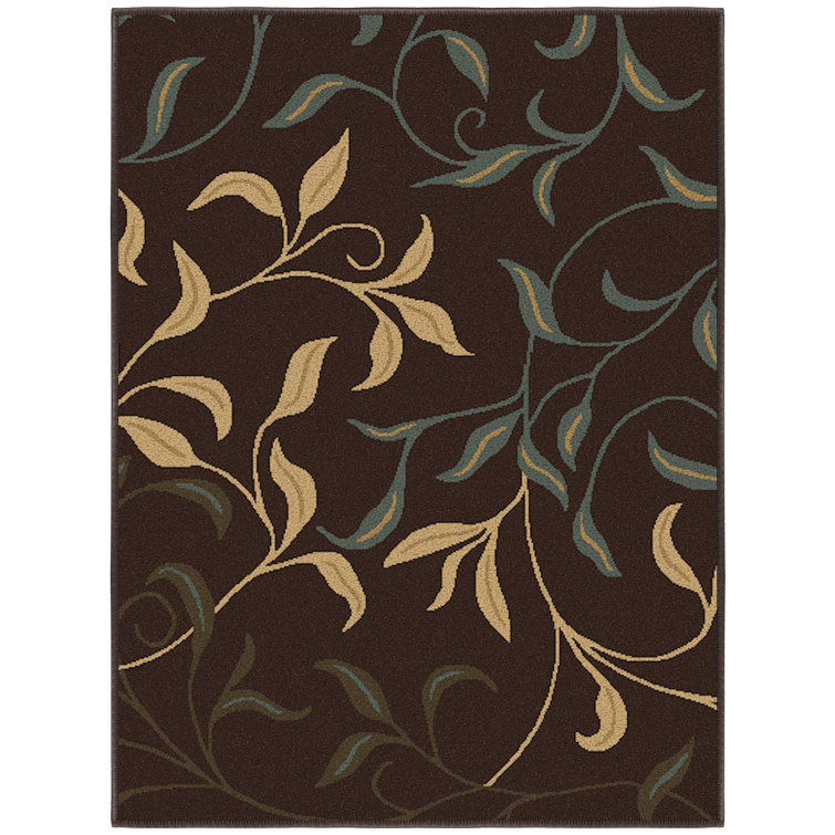 Brown Floral Leaves Non-Slip Washable Area Rug 2'3" x 3'