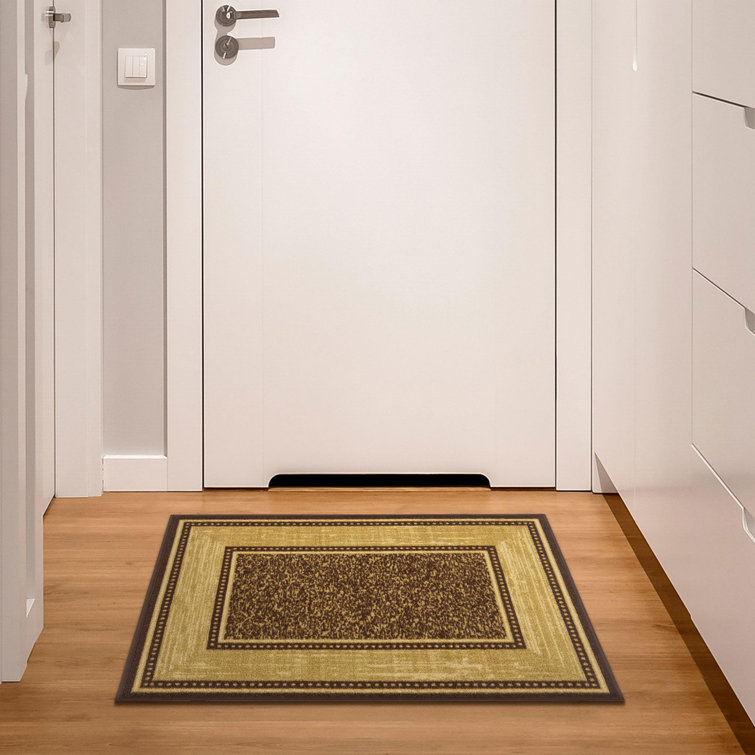 Machine Washable Non-Slip Brown and Beige Synthetic Area Rug